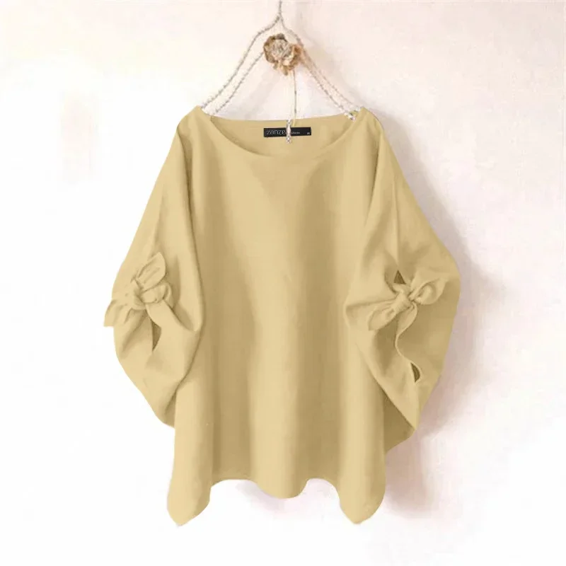 

Женская блузка ZANZEA с рукавами «летучая мышь», модная повседневная свободная модель 2026 года, летняя рубашка с завязками, однотонная, оверсайз, с круглым вырезом