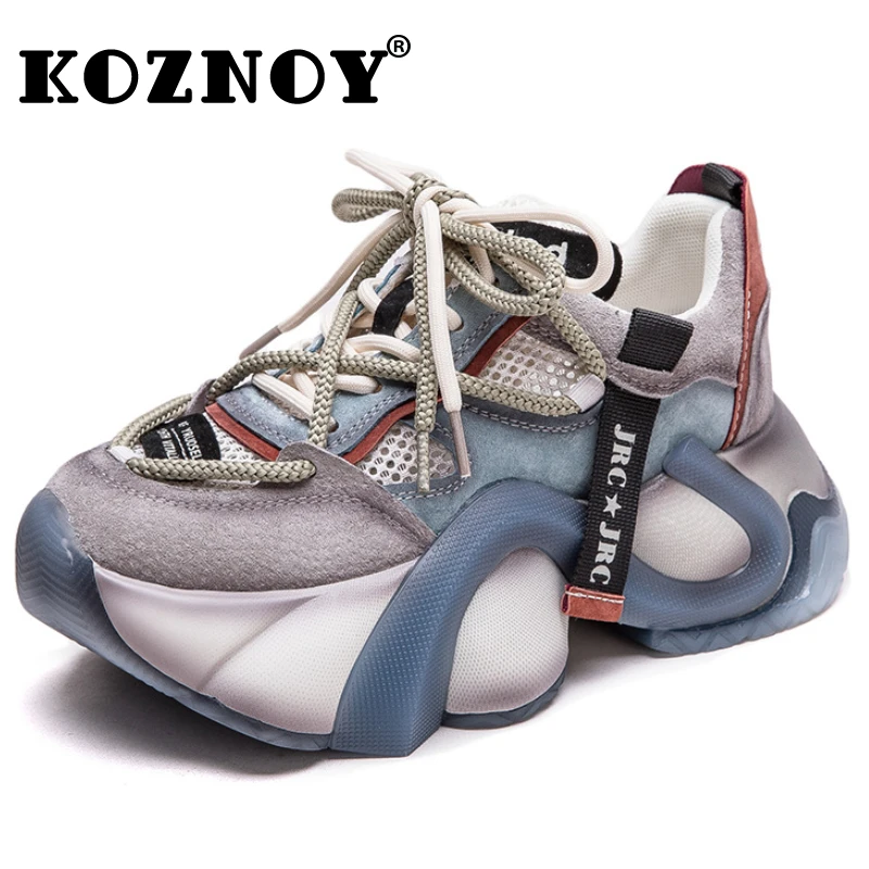 Koznoy 5cm siatka powietrzna skórzane damskie botki ze świńskiej skóry płaskie botki mieszane kolorowe modne letnie buty wygodne buty ze sprężynami