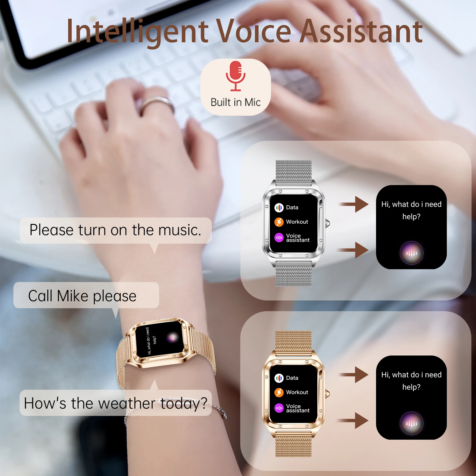 Dames smartwatch (antwoord/oproep maken) voor iPhone/Android, fitnesstracker/100+sportmodi/200+horloge gezichten/1,59" scherm, ideaal cadeau