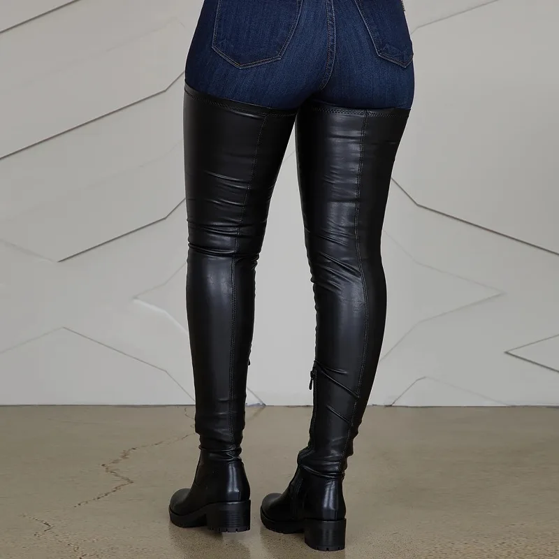 Mature Women Boot Over The Knee Retro Novelty Casual Boots 3.5CM square heel 2025 side zipper Style Pole Dance Women Shoe