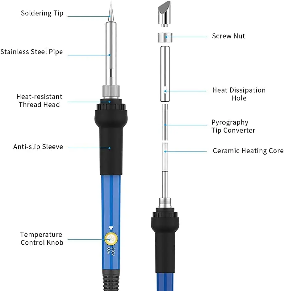 Electric Soldering Iron, Wood Burning Kit 60W Engraving Pen Woodburner Flipping Word Embossing Pyrography Tool Craft Set