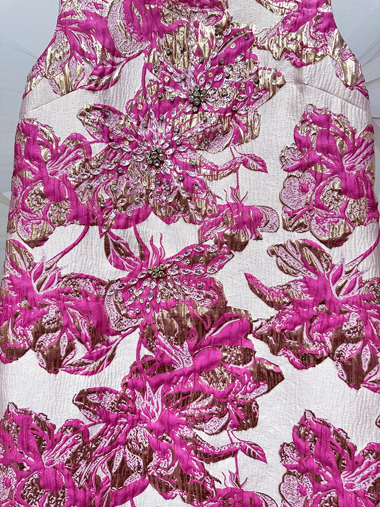 Abiti da festa da sera francesi eleganti da socialite girocollo senza maniche fatti a mano con perline jacquard a vita alta abito corto a trapezio da donna