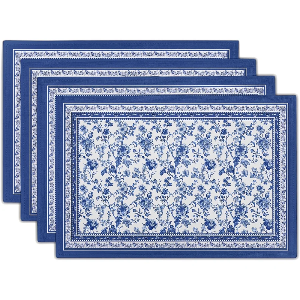 1pcsof  Blue Floral Branch Placemats,Featuring Chinoiserie Design. These Washable,