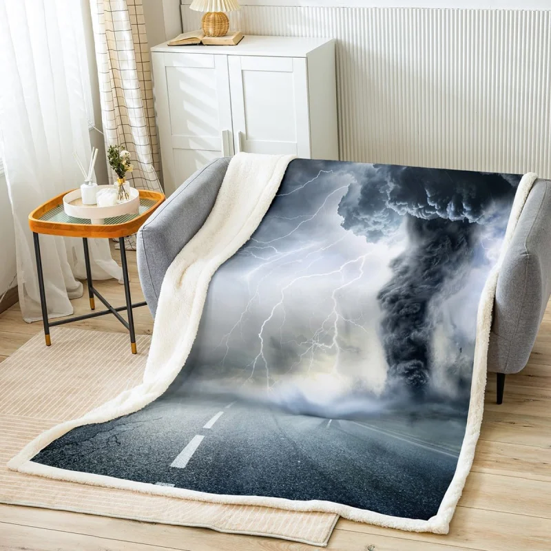 

Hurricane Milton Fleece Throw Tornado and Lightning Pattern Sherpa Blanket for Couch Bed Sofa Nature Black Gray Unique Plush