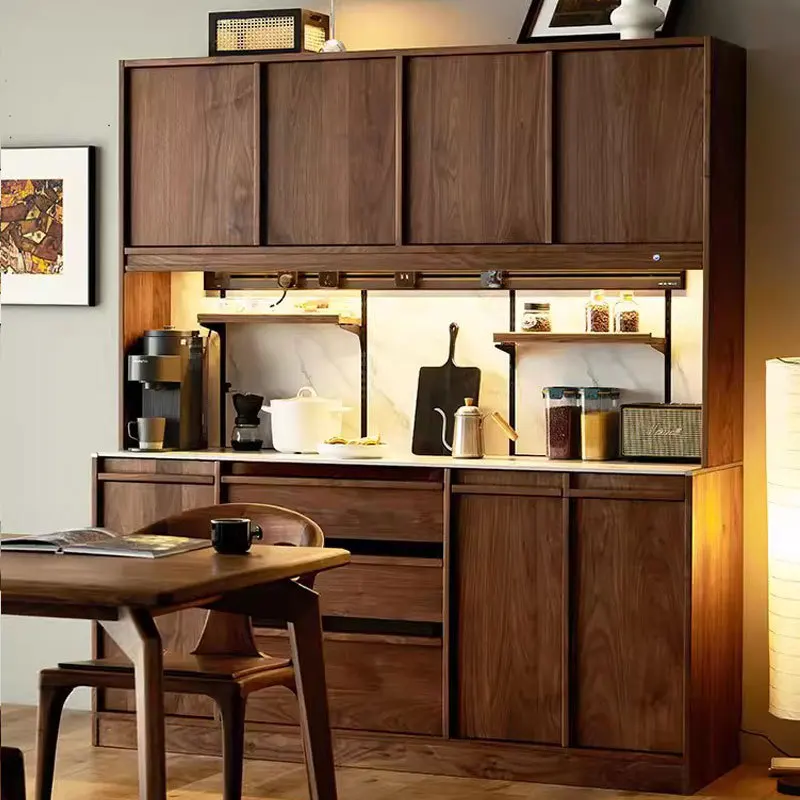 

North American black walnut solid wood dining side cabinet rock slab locker living room integrated against the wall