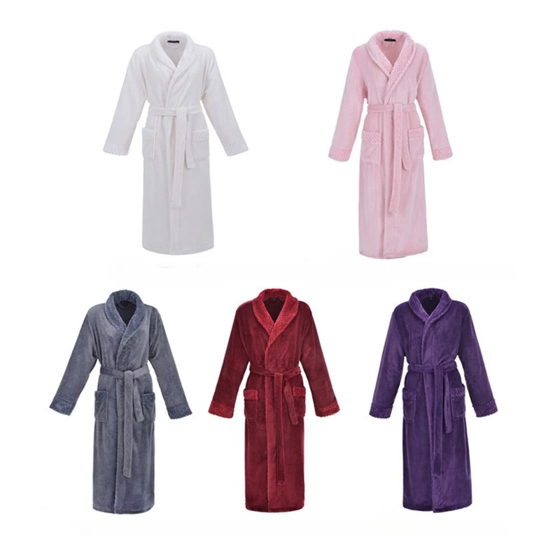 Female Autumn and Winter Warm Long Coral Velvet Thick Couple Bath Bathrobes Men Women Pajamas Shower Robe Bath Towels For Adults