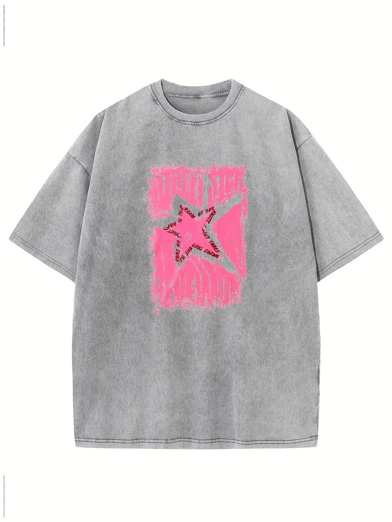 2026 Fashion Men's Short Sleeve Y2K Star Pattern T-Shirt, Men's Vintage Street Style T-Shirt, Loose Hip-Hop Unisex Top, Washed Material, Summer Outdoor Men's Clothing