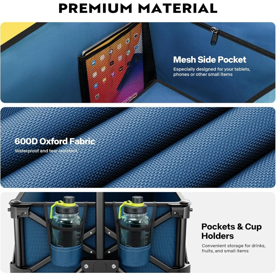 200L Collapsible Wagon 300lbs Heavy Duty Folding Utility Garden Cart Foldable Beach Wagons Large Capacity for Camping Picnic Bl