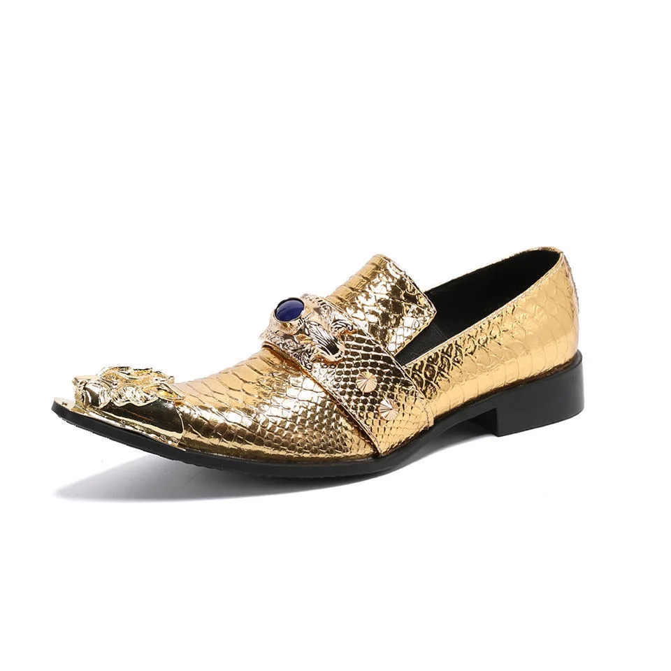 Men's Dress Shoes Oxford Formal Modern Leather Shoes for Men Golden banquet leather shoes