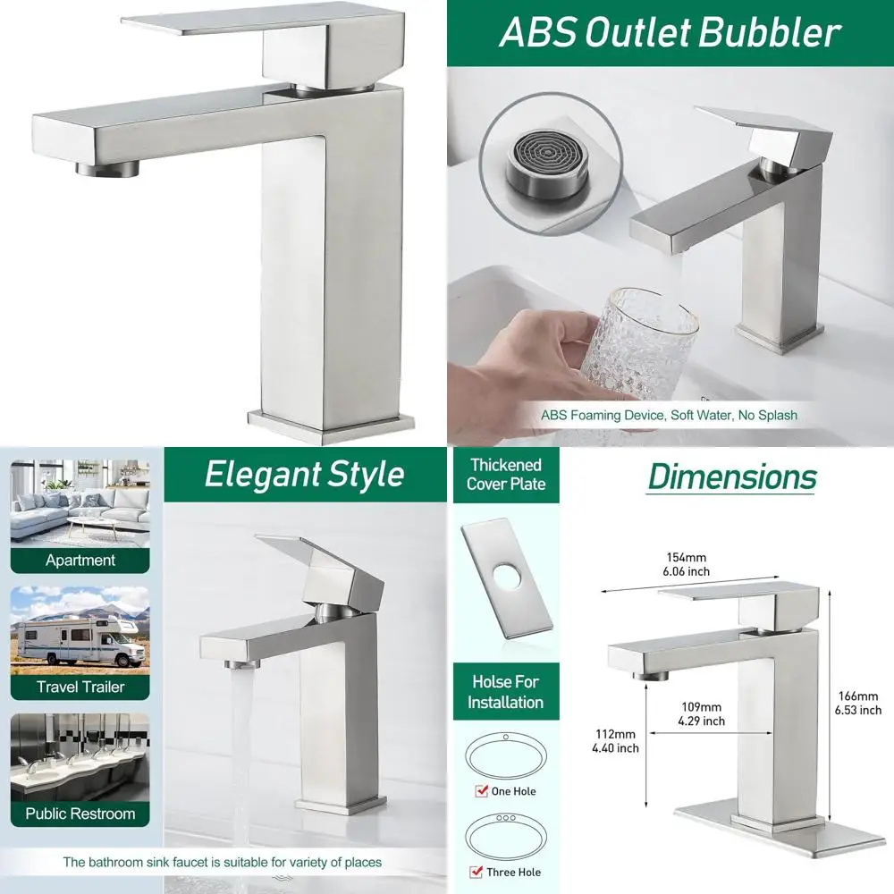 

Современный смеситель для раковины из матового никеля с одной ручкой и пластиной для палубы, варианты 1 или 3 отверстия, бессвинцовая нержавеющая сталь, Water Su