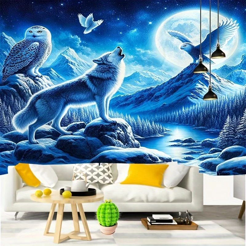 VIKAMA Snow Guardian Wandteppich, Sternenmond, böhmisches Wohnzimmer, Meditation, Ecke, Wildnis, Thema, Dekoration