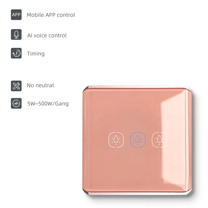 Chambre d'enfant Smart Life pour Zigbee 3.0 16A interrupteur d'éclairage mural 3 gangs avec panneau de verre et icône/logo