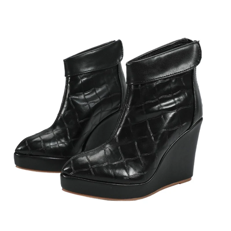 

Spring Autumn Wedges Shoes Women High Heels Boots Pointed toe Fashion Ladies Wedge Heels 10cm Black White Plus Size 42 DX657