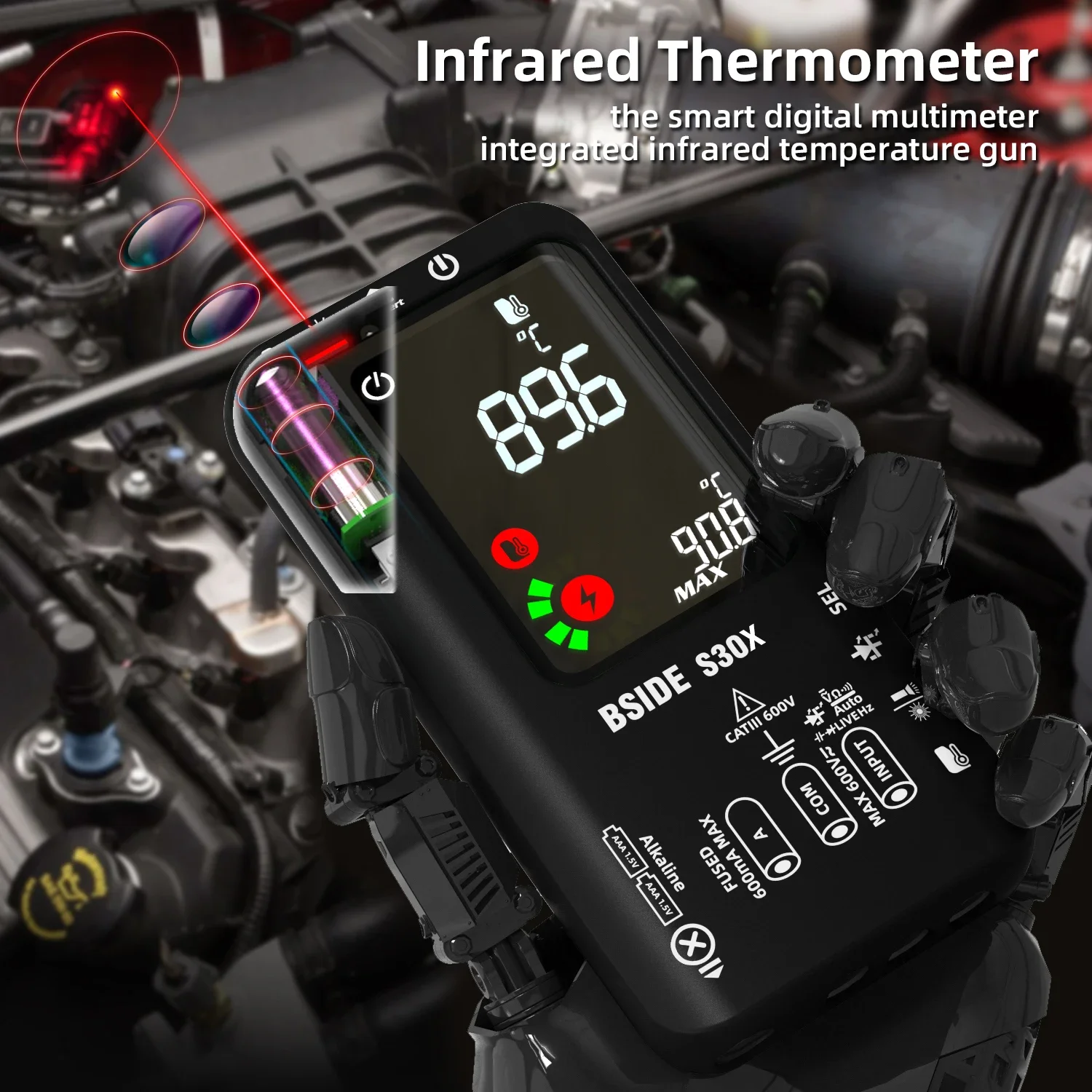 BSIDE S30X Digital Multimeter 9999 Auto Range AC DC Voltage Current Tester True RMS Infrared Thermomete 15V Diode Tester Tool