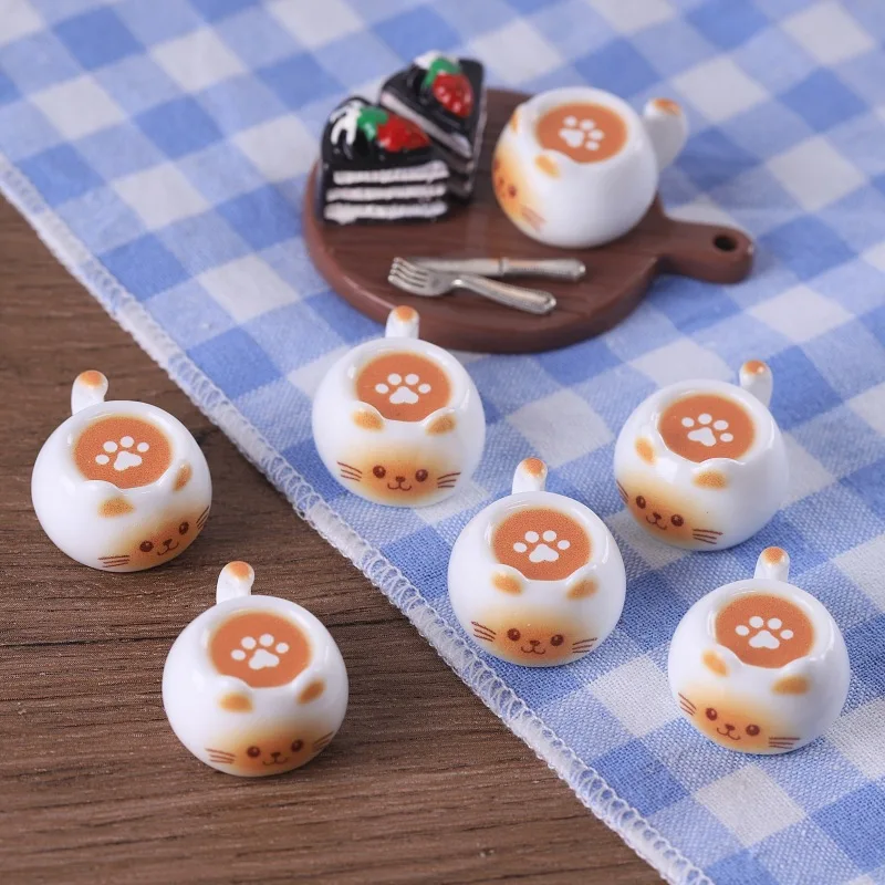 5 piezas de mini tazas de café con forma de pata de gato, lindas y kawaii, de resina, para DIY, tazas de latte con forma de garra de gato, simulación en miniatura, accesorios para muñecas, decoración hecha a mano