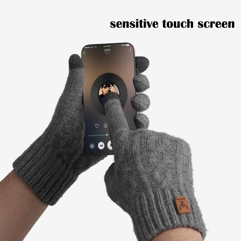 Neue warme Herrenhandschuhe für den Winter, Touchscreen-fähig, plus samtverdickte, kältebeständige und warme Wollstrickhandschuhe