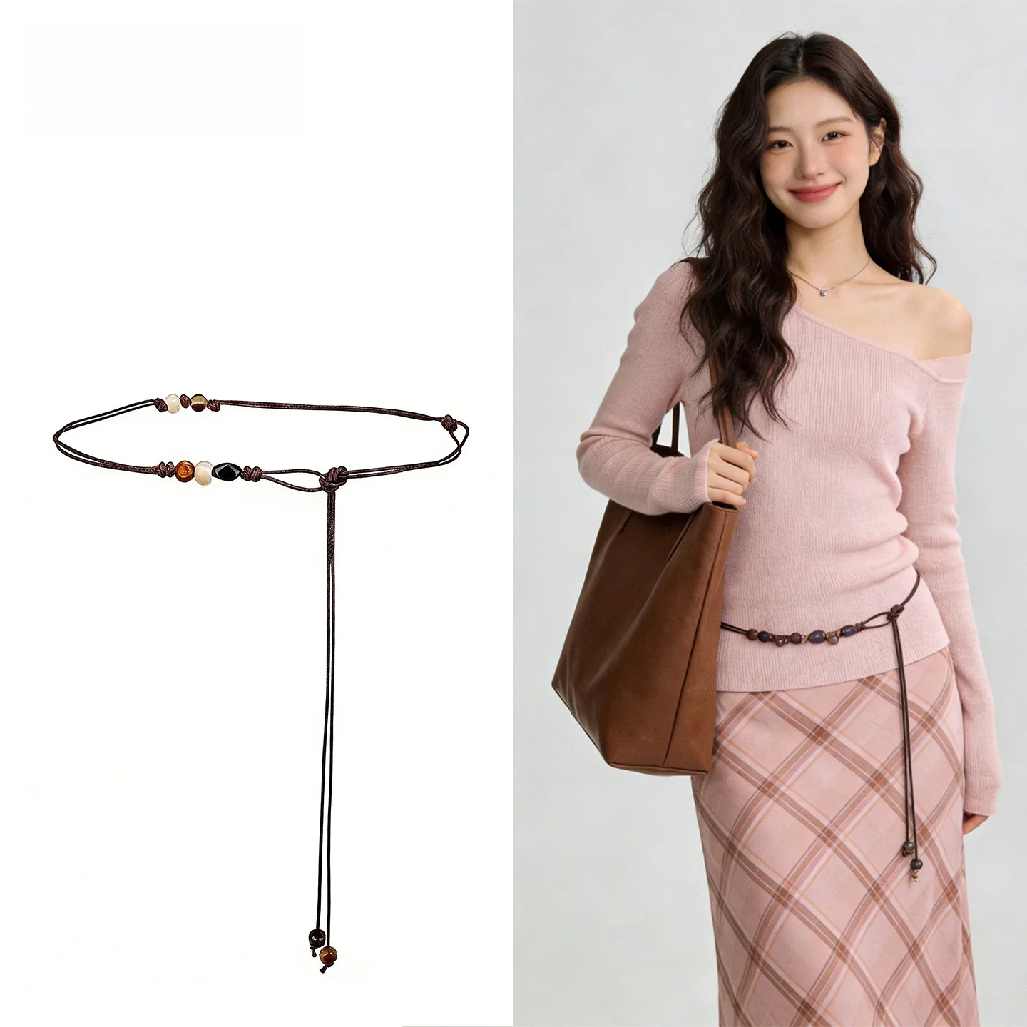 おしゃれな調節可能なロングレザーウエストベルト-レディース-2026-スタイリッシュで多用途な装飾結び目セータースカートベルト