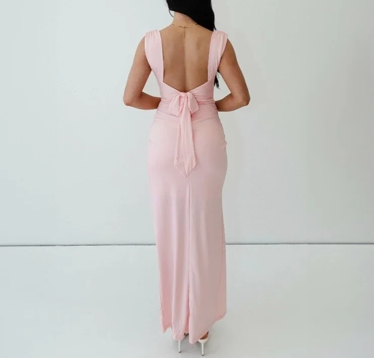 Sexy magro ajuste vestidos de noite feminino sem costas vestido de verão chique fenda vestido robes festa clube vestidos moda roupas femininas