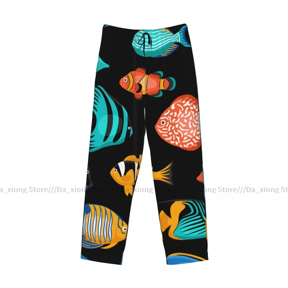 Calça longa pijama casual masculina, cintura elástica solta, peixe tropical, roupa de dormir aconchegante, calça lounge em casa