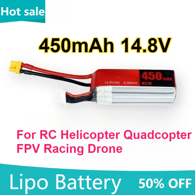 

450mAh 14.8V 75C High Magnification Rechargeable Battery for RC Helicopter Quadcopter FPV Racing Drone Battery XT60/XT30 Plug