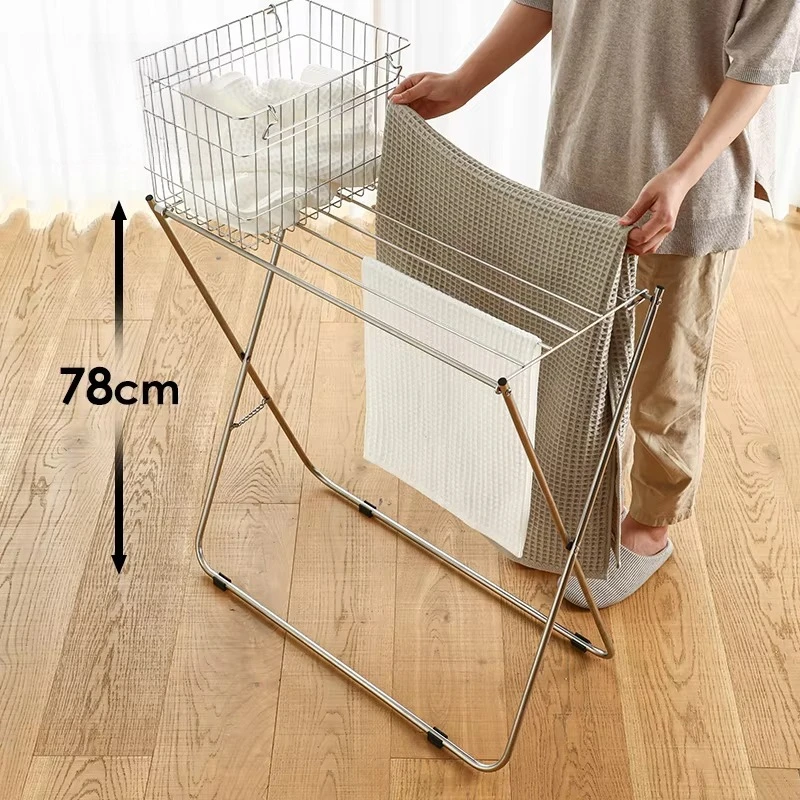 

Home Balcony Garden Foldable Floor Type Portable Stainless Steel Bath Clothes Towel Drying Rack