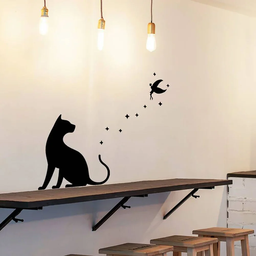Black Cat Silhouette Wall Sticker Living Room Bedroom Home Decor Creative Kitten Self Adhesive Decals