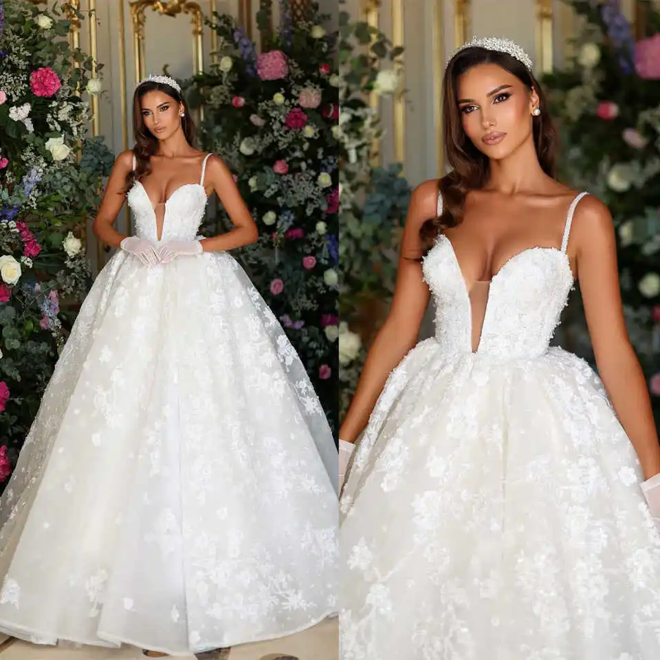 

Роскошные свадебные платья-бальные с аплiques, на тонких бретельках, в стиле принцессы, свадебные платья для невесты, на заказ, Vestidos De Novia