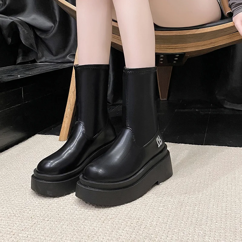New 2023 Women's High Boots Fashion Non-slip Waterproof Winter Zipper Solid Color High Boots Chunky Platform Long Woman Boots