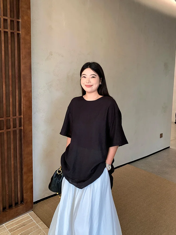 

Легкая летняя футболка для женщин больших размеров в корейском стиле, солнцезащитная, скрывающая фигуру, утягивающая, Lin Da Hui