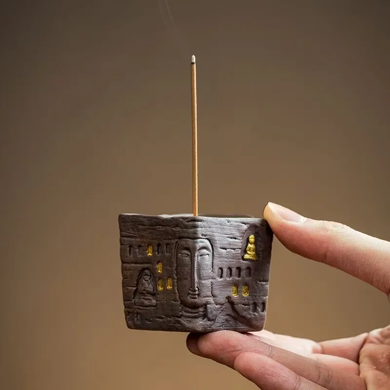 

Vintage Dunhuang Thousand Buddha Square Incense Stove Home Office Desktop Ornaments Line Incense Insert Tea Decors Xmas Gifts