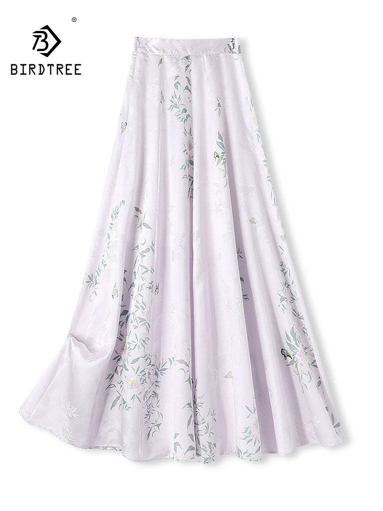 

Элегантная шелковая юбка BirdTree-25MM Hua Luo, с эластичным поясом и принтом, женская винтажная свободная юбка для повседневной носки, новинка лета 2026 B63764CC