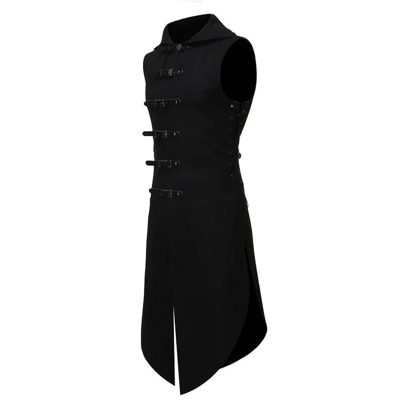 Gilet gothique noir en velours pour hommes, gilet victorien médiéval, Double boutonnage, manteau de queue, Costume de bal Cosplay de scène