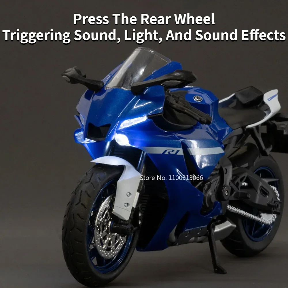 1:12 Scale Yamaha R1 Motorcycle Alloy Car Toys Metal Diecasts Motorcycles Model with Light and Sound Vehicle for Children Gifts