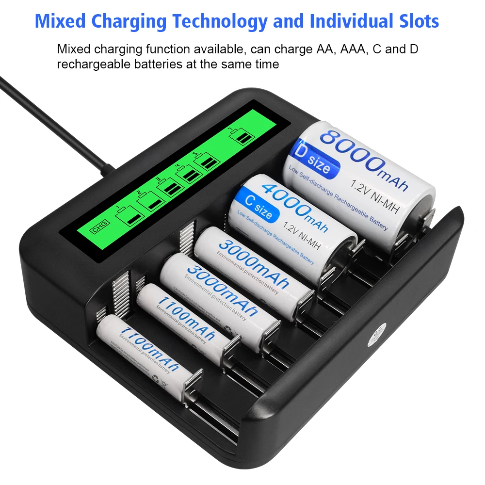 Newest Multiple Lithium Smart Battery Charger 1.2V AA/AAA/D/C Type-C Overcharge USB Quick Charge LCD NI-MH Battery Charger