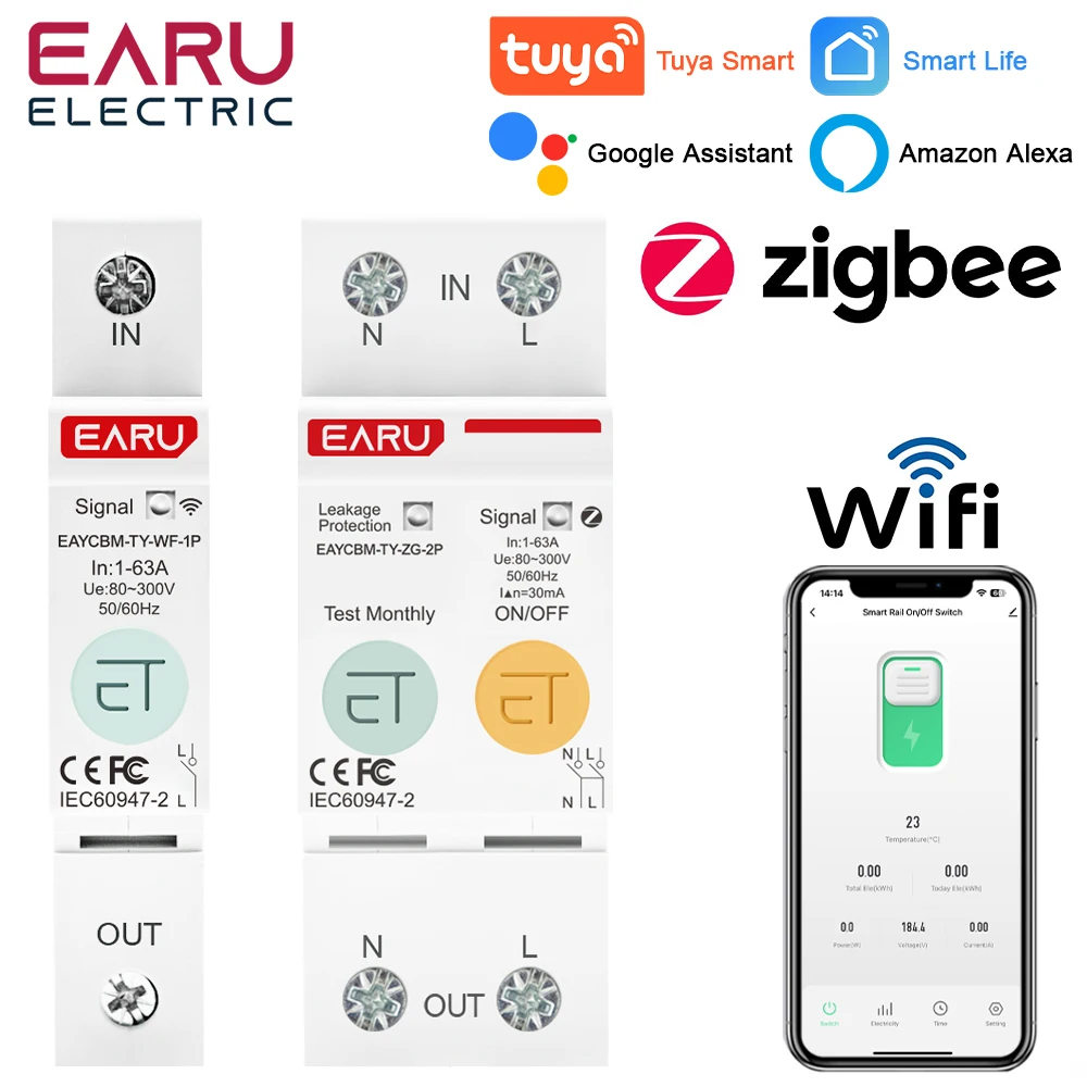 yZ[zTuya WiFi ZigBee MCB X}[gT[Lbgu[J[ 1/2P 63A XCb`GlM[[^[^C}[[ kWh ddveN^[R