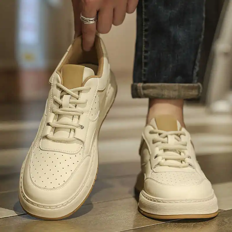 Botas blancas con suela de goma y punta redonda para hombre, zapatillas de calle tejidas, zapatos deportivos para correr, Sepatu Luxe Street Traning Life