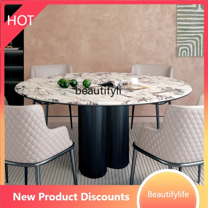 

A57 A57 Round marble dining table with turntable household Italian light luxury French stainless steel table