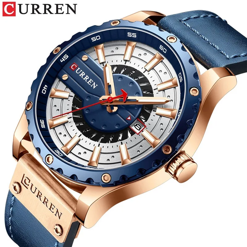 Fashion Curren 8374 Top Brand Quartz Calendar Genuine Leather Belt Men\'s Business Leisure Multifunctional Wrist Watches