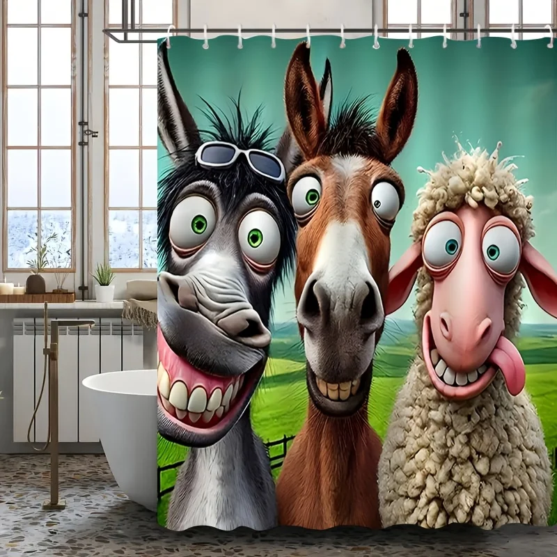 

Забавные мультяшные ослики и овечки, занавеска для душа с рождественской тематикой, декор для ванной комнаты с крючками. Улучшают пространственную эстетику. Быстрая установка.