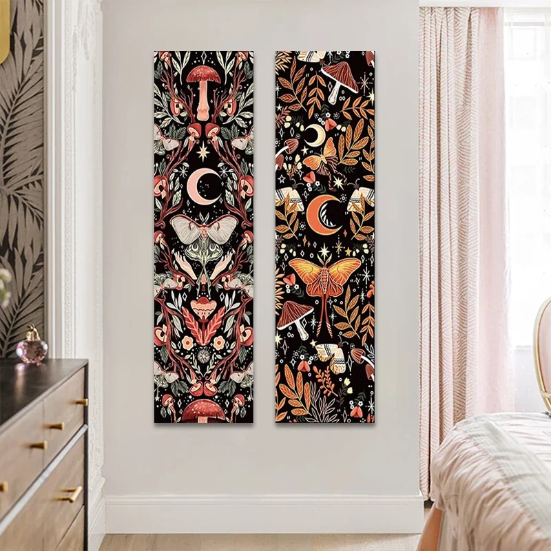 Mushroom Tapestry Wall Hanging Hippie Room Decor Botanical Vertical Moon Plant Tapestries Boho Mystical Moth Dorm Home Decor