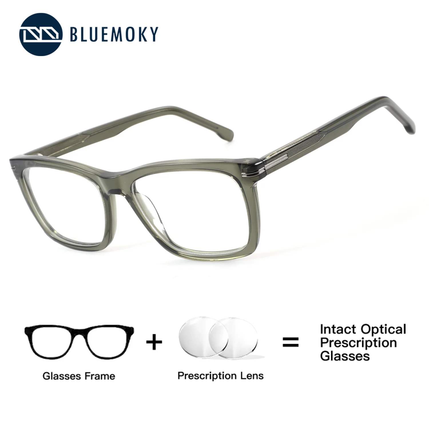 

BLUEMOKY Man Acetate Square Prescription Glasses Optical Lenses with Recipe Progressive Anti Blue Light Vision Correction Myopia