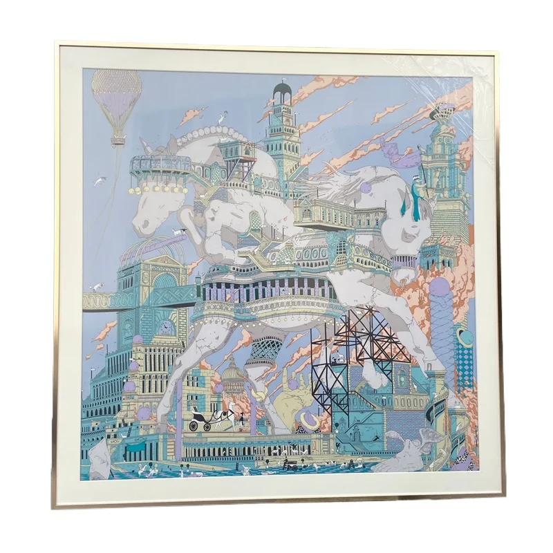 وشاح حريري مثبت على شكل وشاح، إطار صورة مثبت على اللوحة، إطار صورة معدني من الخشب الصلب، مصباح معلق على الحائط فاخر