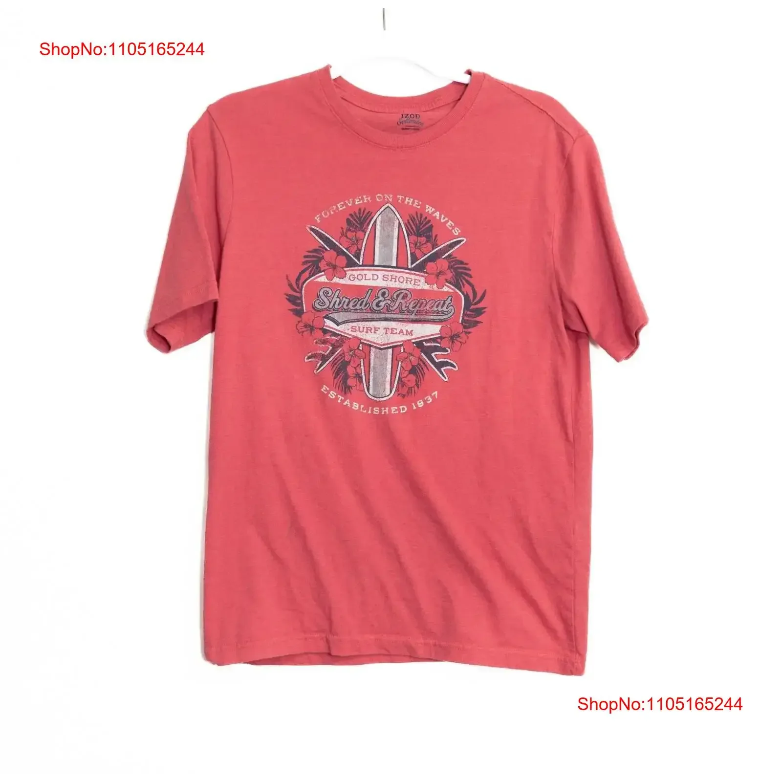 Izod Saltwater Mens Red T Shirt Shred Repeat Surf Team  S vintage Washed Top For Everyday Wear Unisex streetwear Casual