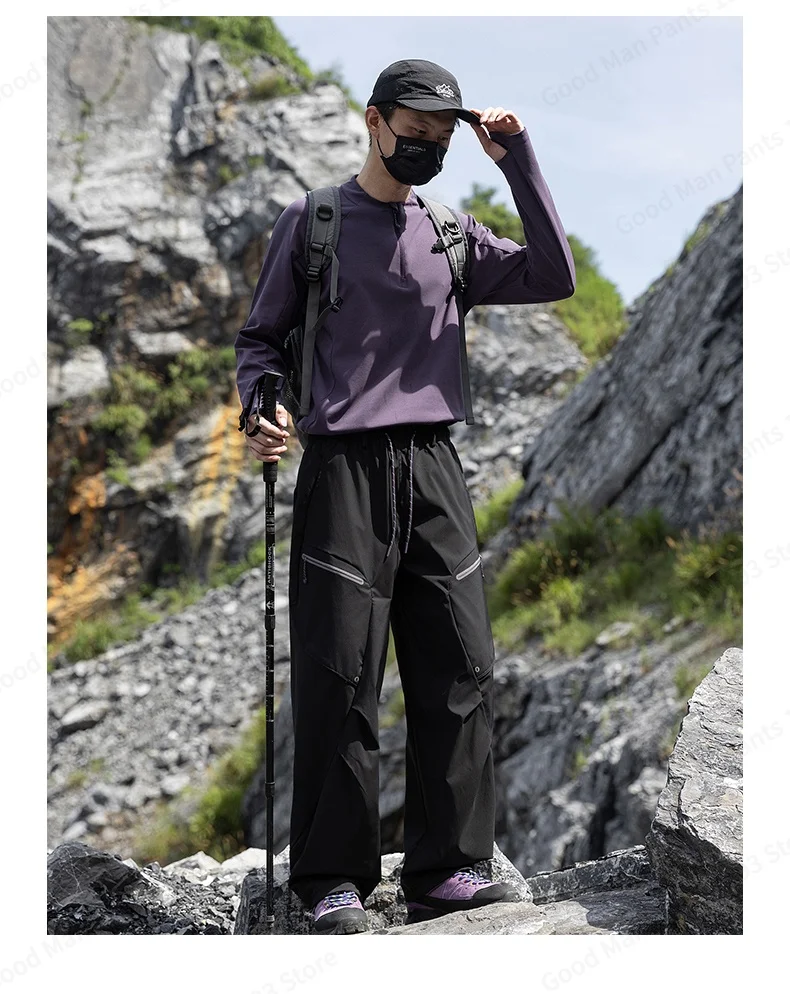 Herbstliche Koreanische Patchwork-Hose, Wind- und Wasserdicht, für Outdoor-Wanderungen und Freizeit, für Damen und Herren, Gerade Geschnittene Weite Sport-Hose – Detail 12