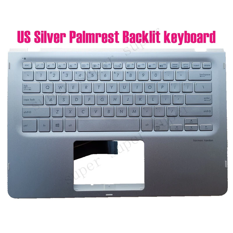 SSS+ US Silver Palmrest Backlit keyboard for Asus Q405U Q405UA 90NB0G61-R30US0
