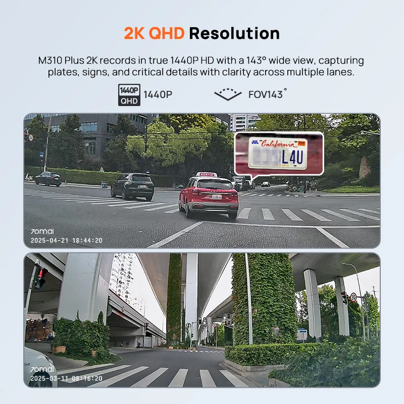 70mai M310 Plus 2K Dash Cam - 1440p Night Vision, Voice Control