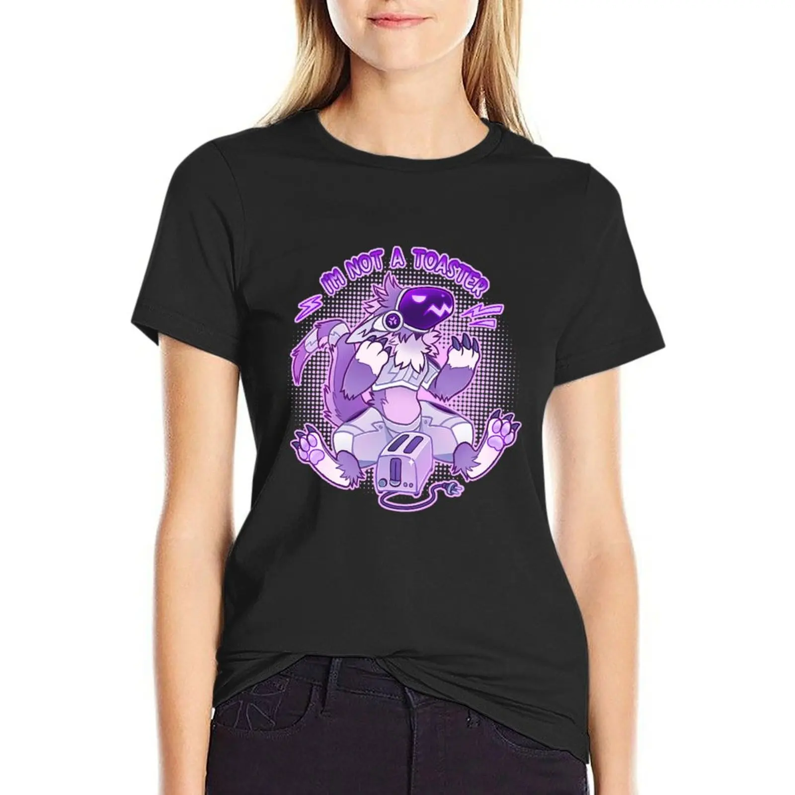 Purple Grumpy Protogen - I_m not a toaster T-Shirt funny quick drying quick-drying funnys Summer Women's clothing