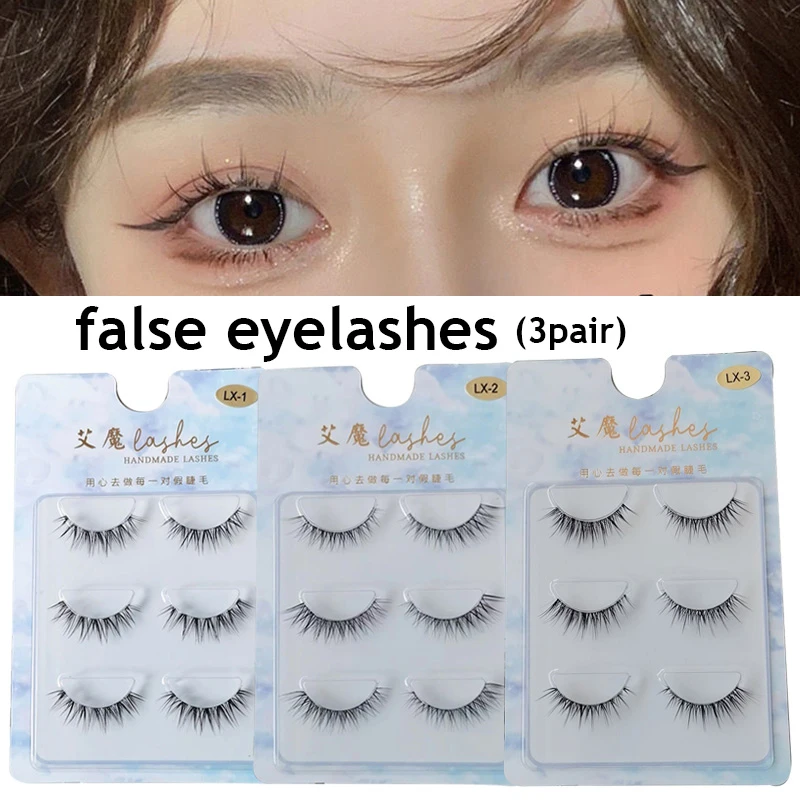 3 Pairs Lash Extension Cross Curling Natural Fairy Little Devil Fairy False Eyelashes Wispy Long Big Eyes Daily Eye Makeup Tools