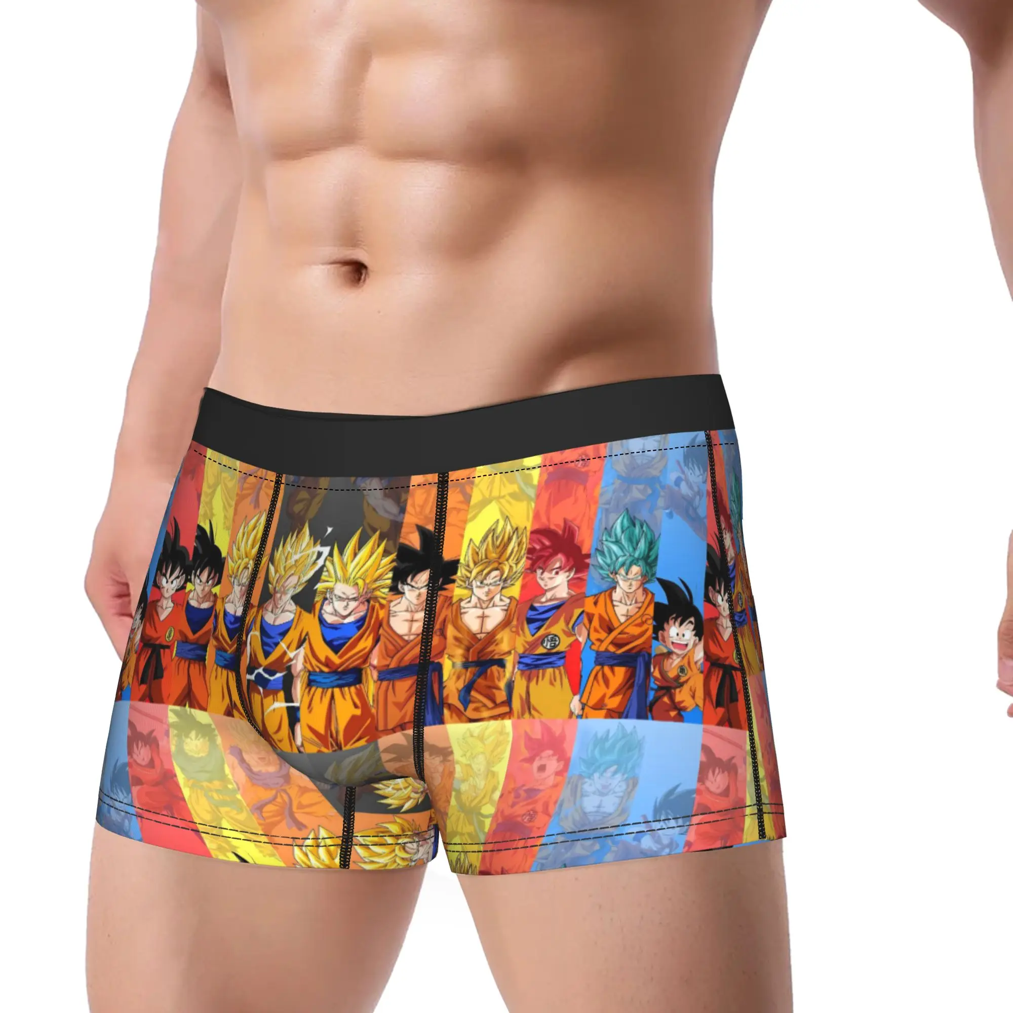 Goku Retro Striped Print Shorts Briefs  Underwear Trenky Males Classic Boxershorts Custom Large Size Panties