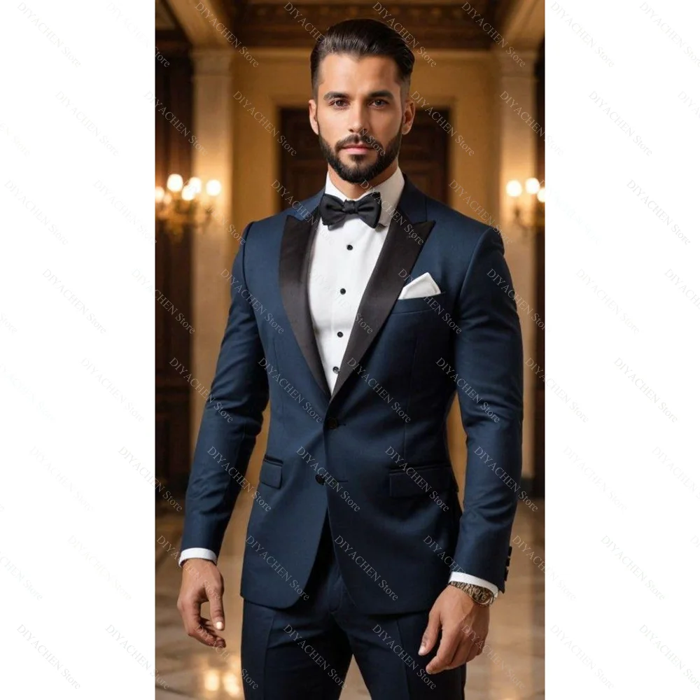 

Chic Men Suits Fashion Peak Lapel Single Breasted Outfits 2 Piece Elegant Party Groom Prom Wedding Tuxedo Formal Male Suit